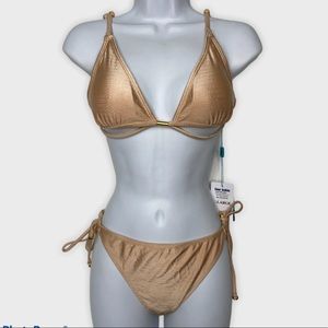 Heat Swimwear Metallic Goldtone Bikini Set Sz XL